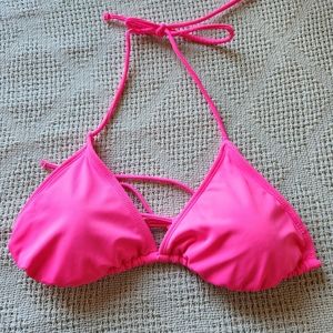 Junior's OP Solid Bright Pink Triangle String Bikini Top Size 11-13 (L)
